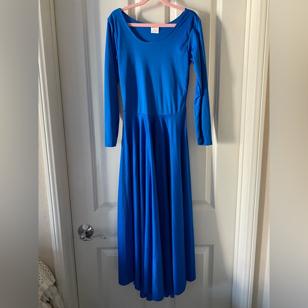 🌸3/$30🌸 DanzCue Girls’ Blue Satin 3/4 Sleeve Scoop Neck Maxi Dress